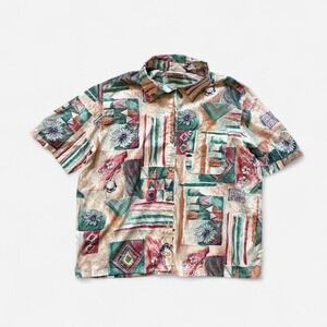 Alfred Dunner 90s shirt button up short sleeve boho vintage patterned women XL